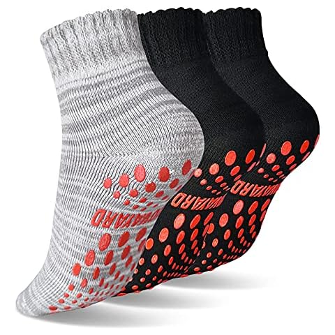 NOVAYARD 3 Pairs of Stopper Socks Grip Cuddly Socks with Inner Terry Cloth Wool Socks Winter Socks Non-Slip Socks Men Women, Black+grey, L Cover