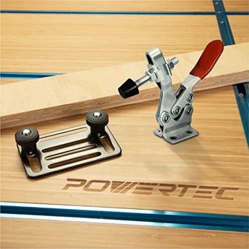 Image of POWERTEC Toggle Clamp Set for T track, 500 lbs Holding Capacity, 225D Quick Release lever clamp w /Mounting Plate for Woodworking Jigs and Fixtures, CNC Machine, Drill Press, Table Saw Sled (71819)