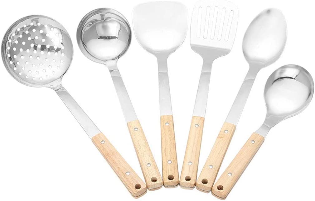 MYUYEE Kitchen Utensils Set,Stainless Steel Kitchenware Set Solid Wood Handle Spatula Frying Shovel Spoon Kitchen Tool Cooking Cookware Sets