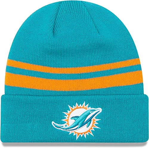 New Era Unisex-Adult NFL Official Sport Knit Classic Striped Knit Beanie Cold Weather Hat (Miami Dolphins)
