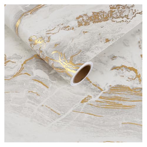 CRE8TIVE Papier Peint Marbre Beige Or Mat Vinyle Adhesif Impermeable Papier Peint Autocollant Beige 30 x 200cm Papier Adhesif pour Meuble Cuisine Armoire...
