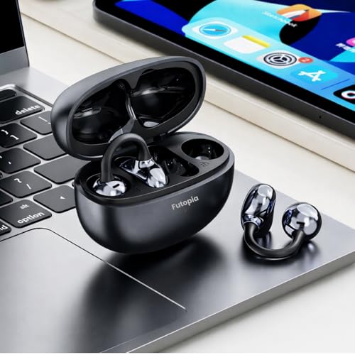 Image of Futopia Loop (OWS) Wireless Bluetooth Earbuds 5.4, Open Ear Design, 10mm Copper Speaker, 300mAh Charging Case, Type-C Fast Charging, HD Sound, BT Name Change, Built-in Mic-Black