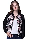 Choies Women Black Long Sleeve Floral Print Vintage Lightweight Biker Bomber Jacket L