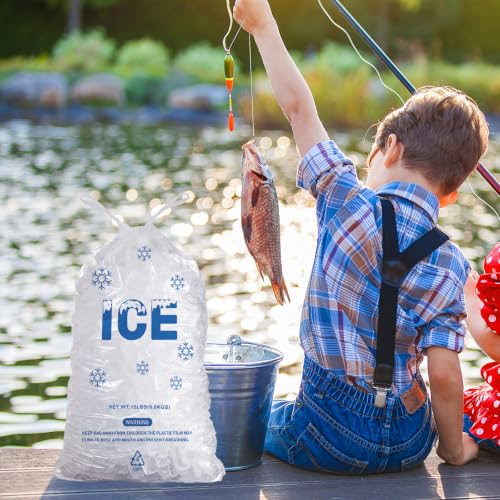 Image of 100 PACK 15 lb. Plastic Drawstring Ice Bags 14 x 24 Inch Heavy-Duty Plastic Ice Bags with Draw String (2.8mil Thickness)