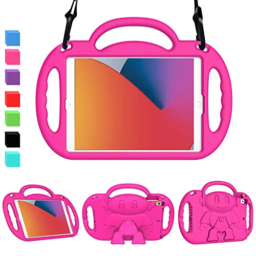 AVAWO iPad 10.2 2020 8th Generation Kids Case, iPad 7th Generation Case for Kids- with Shoulder Strap - Light Weight Shock Proof Handle Stand Kids Friendly Case for 10.2 inch iPad 8 / iPad 7 - Rose
