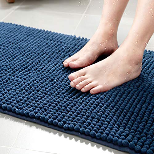 Shaggy Oruga Alfombra De Baño,Grueso Extra Suave Baño Felpudo Absorbente De Agua Alfombra De Baño Antideslizante Respaldo Tapetes De Piso Para El Baño Lavadero Cocina-Azul 50x80cm/20x31inch