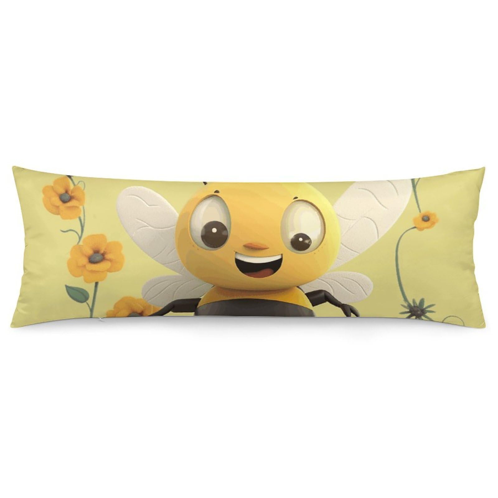 2 Pack Pillow Cases for Hair and Skin, Soft Breathable Pillow Case Covers with Hidden Zipper, Happy Bee Pillowcase 20"x54" Pillow Covers for Sleeping Gift