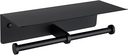 APLusee SUS 304 - Soporte de papel higiénico con estante para teléfono, soporte de papel de baño de acero inoxidable 304, dispensador de papel de