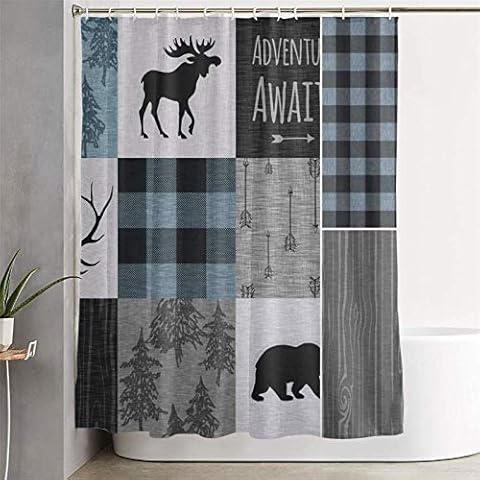 Carwayii Retro Rustic Lodge Bear Moose Deer Shower Curtain Polyester Quick Dry Bath Curtain Machine Washable Premium Bathroom Curtain Lightweight Bathroom Accessories for Home Bathroom Decor 72x72Inch Cover