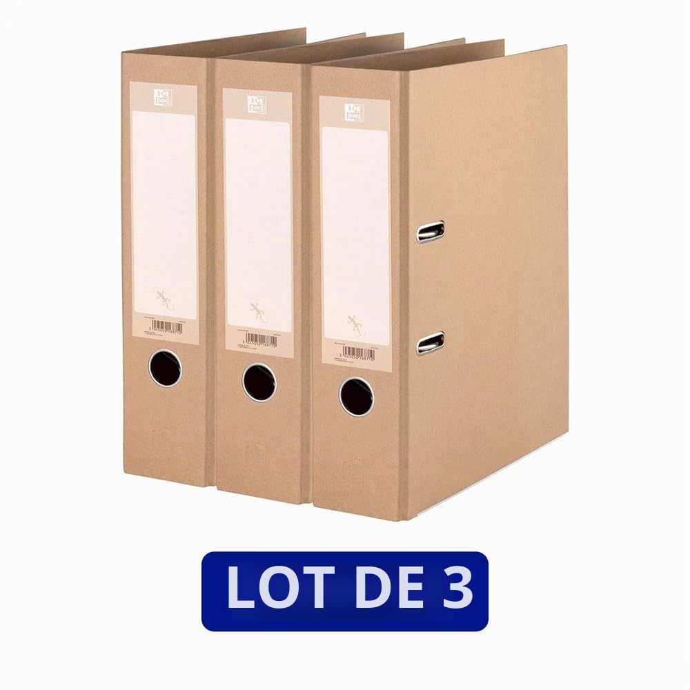 Oxford - Lot de 3 classeurs A4 de 8 cm de large - Bon pour l'environnement - Beige