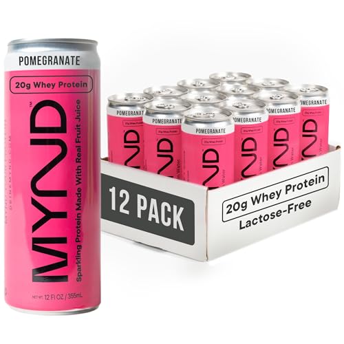 Image of MYND Sparkling Protein Water, Clear Protein Drink - 20g Whey Protein Isolate per Can, 12 Pack - Lactose Free, Gluten Free, No Added Sugar - Ready-to-Drink Carbonated Protein - Pomegranate Flavor