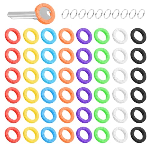 Aihoom Lot de 64 housses de clés colorées + 10 anneaux étanches pour clés plates et...