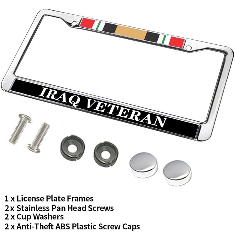 Image of Iraq Veteran License Plate Frame Metal Heavy Duty Auto Car Tag Holder | Iraq Veteran Ribbon License Plate Frame Heavy Duty Metal Car Tag Cover Holder Fit US Standard Auto Trucks Accessories