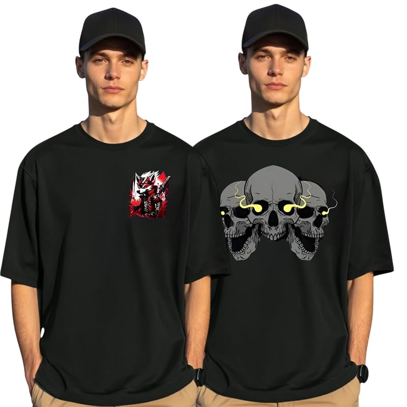 ug fashion Mens Cotton Blend Oversized T-Shirt | Casual Printed Loose Fit Tshirt for Men | Combo Pack of 2-picture-21