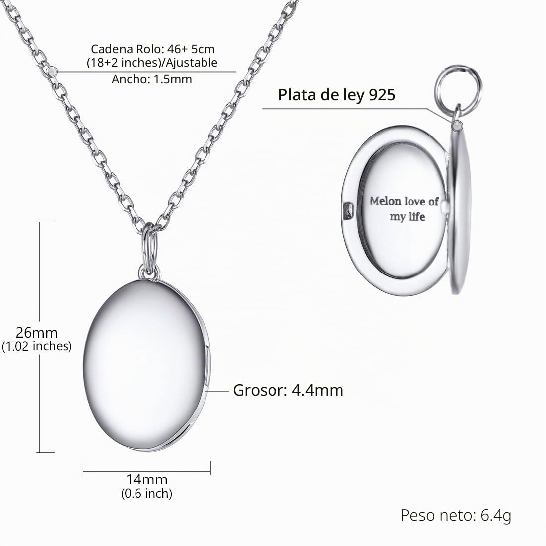 SILVERCUTE Collar con Medallón Fotos Personalizados Plata de Ley 925 para Mujeres Colgante Guardapelo Personalizable Corazón Ovalado Redondo Regalos para Mama Amiga Esposa Caja de Regalo