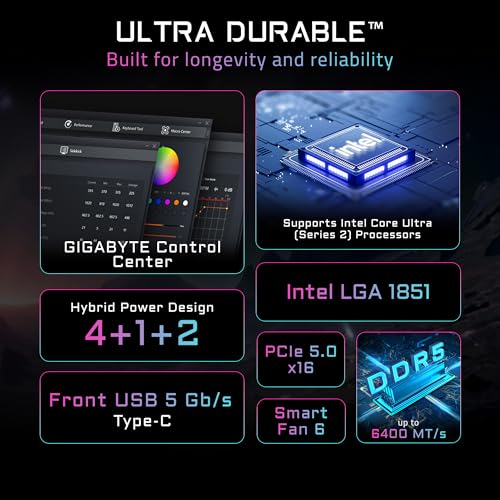 Image of GIGABYTE H810M S2H GEN5 Intel LGA 1851 mATX Motherboard, Support Core Ultra (Series 2), DDR5, 4+1+2 Power Phase, PCIe 5.0 x16, 1x M.2, USB 3.2 Gen 1, Front USB-C 5Gb /s, GbE LAN, PCIe EZ-Latch