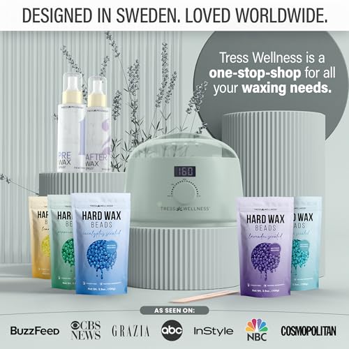 Image of Tress Wellness Waxing Kit for Sensitive Skin - Safe for Face & Skin, Prep & Aftercare Spray, Easy to Use - At-Home Kit for Face, Bikini, Brazilian & Full Body- Digital Display, Green
