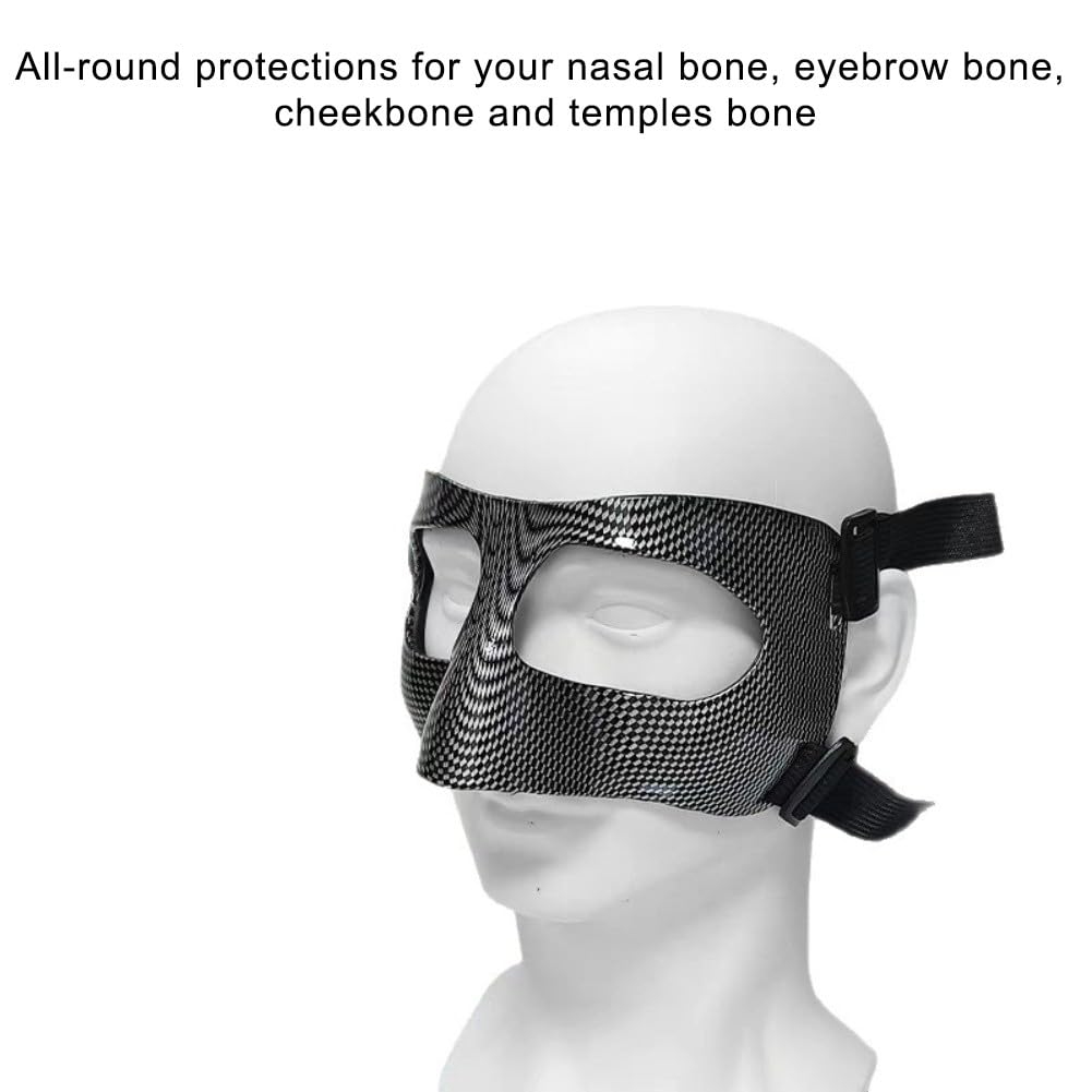 Máscara facial de fibra de carbono anticolisión, protector de nariz para fútbol, baloncesto, luz ajustable para ajuste con diseño transpirable, protector facial deportivo para hombres y