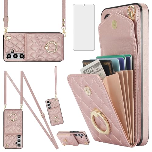Étui Samsung Galaxy A35 5G Asuwish Chic Doré Rose avec Cordon Bandoulière Idéal pour Sorties et Shopping