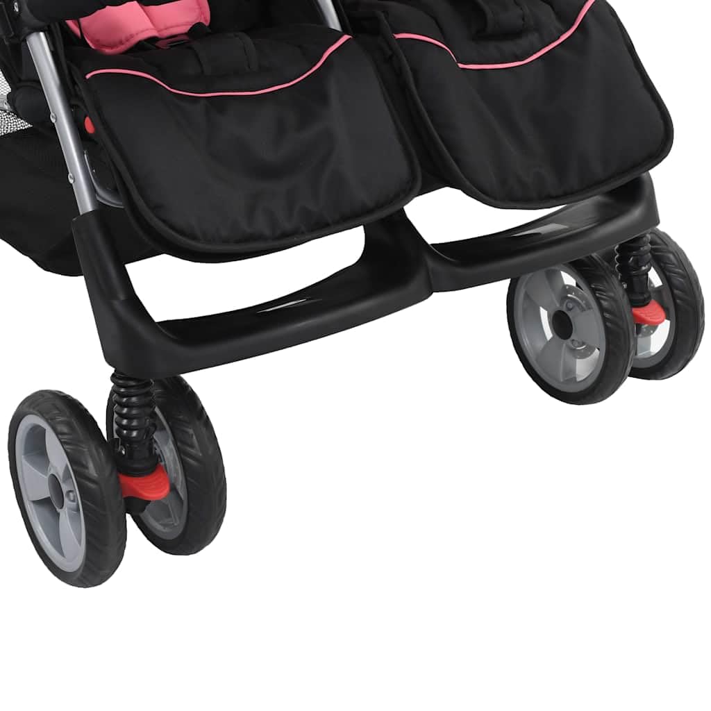 Cochecito gemelar para 2 niños, color rosa y negro, marco de acero, plegable, 6-36 meses