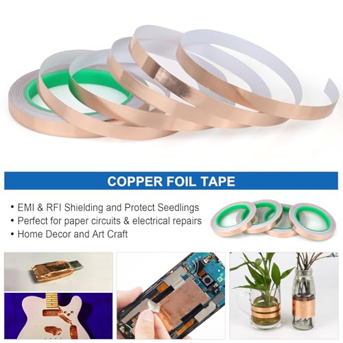 Image of BOMEI PACK 4 Pack Copper Tape with Double-Sided Conductive,1 /2 Inch x 66 Ft,Copper Foil Tape for EMI Shielding Stained Glass Supplies Soldering Electrical Repairs Paper Circuits Grounding