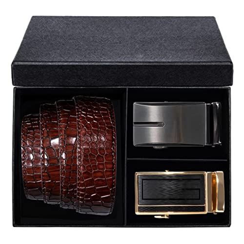 Automatic Buckles with Box Ratchet Men Belt Waistband for Wedding Business Boxed Mens Belts Set Leather (Color : Wine red Size : 120cm)