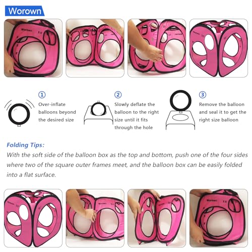 Image of Worown 14 Sizes Balloon Sizer Cube Box 1 inch - 12 inch, Collapsible Balloons Measurement Tool，14 Holes Balloon Sizing Box for Making Balloons Arches & Columns, Assembly Free (Red)