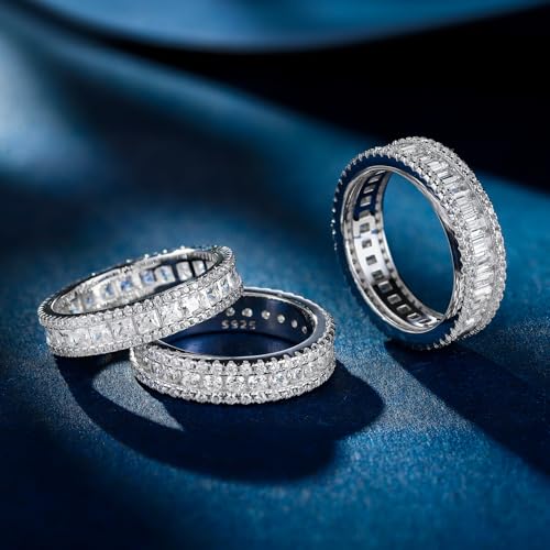 Eternity Ring Wedding Band for Women 925 Sterling Silver Round/Baguette/Princess Cut Cubic Zirconia Promise Engagement Rings Size 5-103