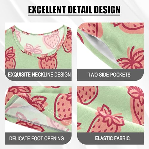 Strawberry Cute Red Cartoon Pattern Summer Cute Pajama Sets, Short Sets for Daily Wears and Sleep Wears4