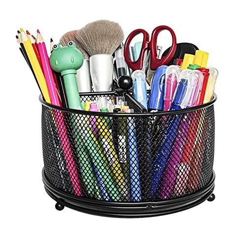 Schreibtisch Organizer aus Mode Durchbrochen drehbar Stifthalter Organizer Schreibtisch Aufbewahrung Make-up Pinselhalter für Büromaterial, Klassenzimmer Organisation (Schwarz)