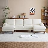 VINGLI 110' U Shaped Comfy Sectional Couch, Double Chaise Sofa in Corduroy Fabric for Apartment, 4-Seater Upholstered Couch with Memory Foam, Modern Couches for Living Room, Small Space, Beige