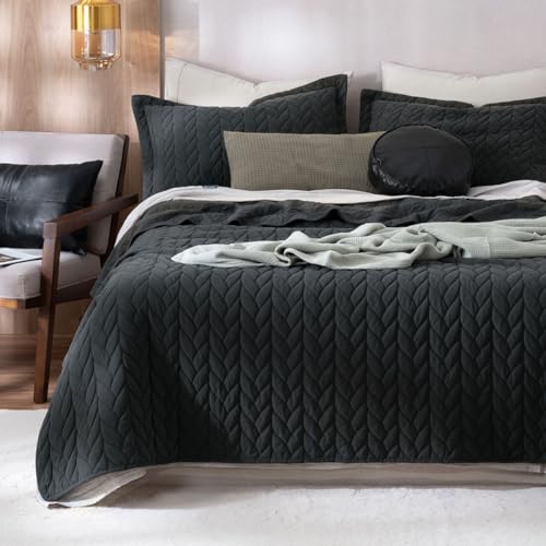 La Mejor Recopilación de Colchas y cubrecamas los mejores 10. 40 ESQUIMAL Edredón Ligero Reversible Pinsonic Velvet con Fundas de Almohada Colcha Doble Vista Ideal para Todo el Año (Negro grisáceo, King Size)