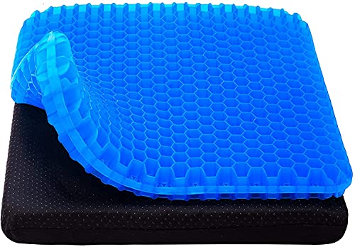 Coussin de chaise en gel - Double épaisseur et respirant - Design nid d'abeille - Housse antidérapante - Soulage la douleur - Pour la maison, le bureau, la voiture, le fauteuil roulant - Noir Cover