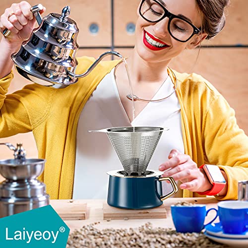 Laiyeoy Pour Over Coffee Dripper, Slow Drip Paperless Coffee Filter, Stainless Steel Pour Over Coffee Maker For Single Cup Brew, Double Mesh Design Of Manual Reusable Cone Filter. #TOP6