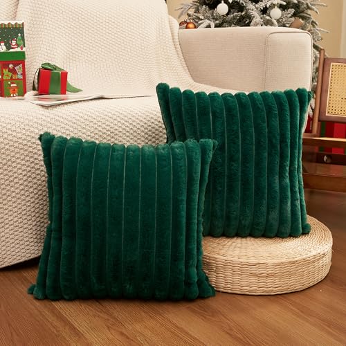 ORANIFUL Dunkelgrün 60x60 Fell Kissenbezüge Weihnachten Set 2-teilig...