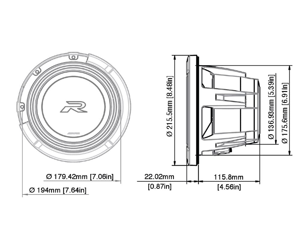 Alpine R2-W8D4-20cm 2X 4 Ohm Subwoofer