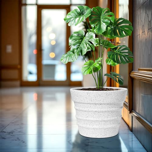 Image of YUCCABE ITALIA FOXB BR Pots for Plants Highly Durable Polymers Lightweight Indoor Outdoor Flower Pot Planter Marble White Set of 3 (12, 14, 18 Inches)