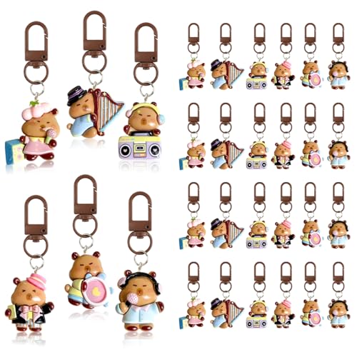 Dermalyx Conjunto de 30 porta-chaves Capibara, pendentes musicais Capibara, encantos de capibara, lembranças para festa de amantes da música, ideia de presente para aniversários de crianças