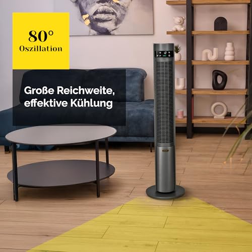 YOER 19dB Leiser Turmventilator, 12 m Wurfweite, WLAN & App-Steuerung, 12 Geschwindigstufen 3 Modi 12h Timer 80° Oszillation, Ventilator mit Plasma-Ionisator für Schlafzimmer, CoolWhisper TF07G, grau 6