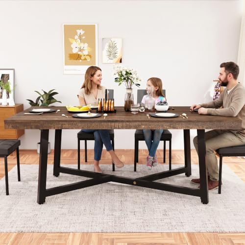 Image of 71 inch Farmhouse Dining Table for 4-8 People,Industrial Kitchen Table,Brown