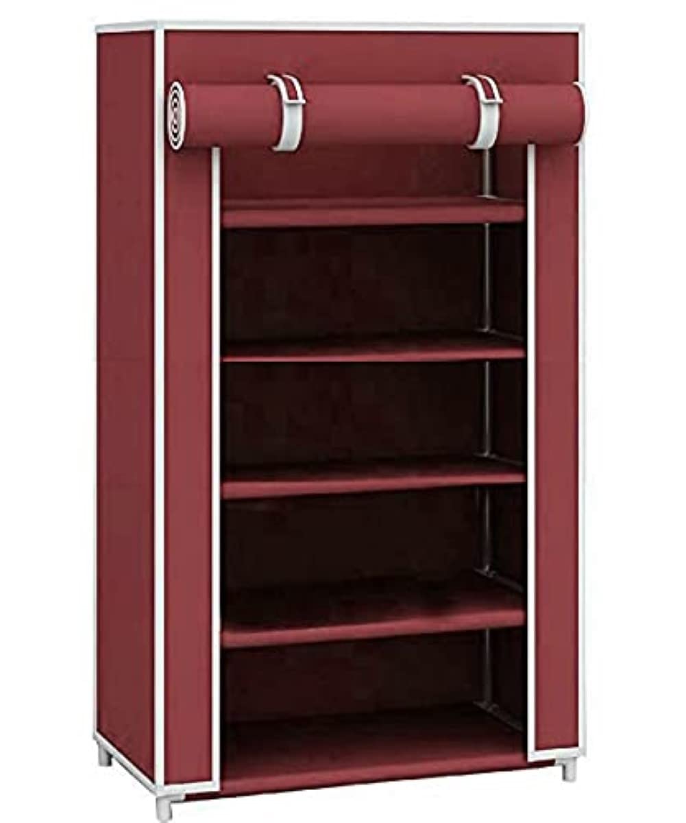 Ebee Metal 5 Shelves Cloth Cabinet (Maroon)