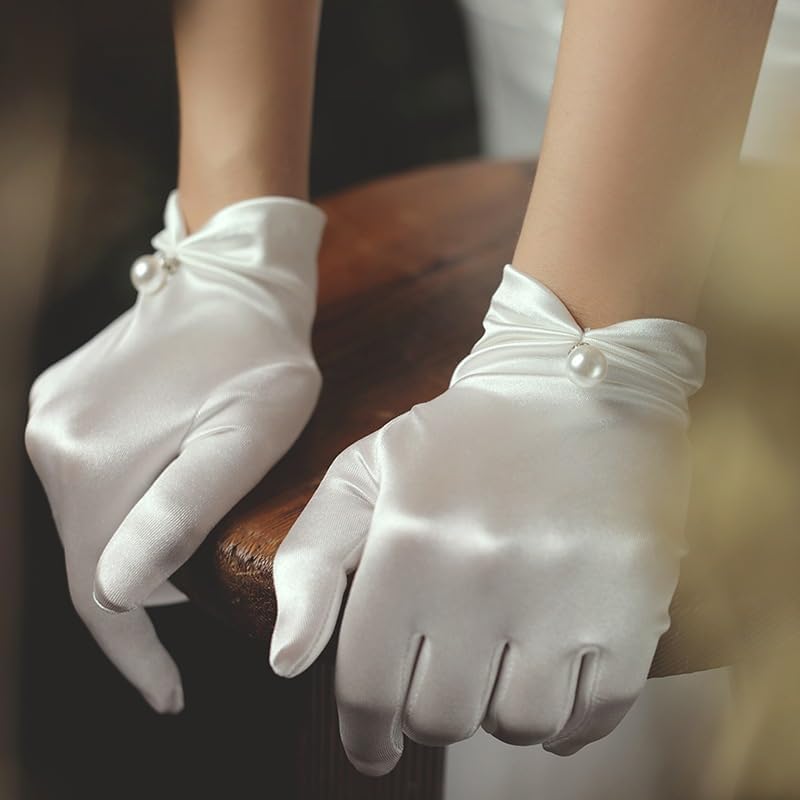 Women's Short Gloves for Wedding Full Finger Bridal Party Evening Dress Gloves Satin2