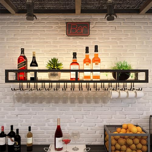 BGKASYHI Scaffale per Vino, scaffale da Bar, Montato a Parete, con scaffale per Bicchiere di Vino, liquore, Mini Bar, scaffale in Vetro, scaffale per Whisky, Mobile Bar a Muro, scaffale per