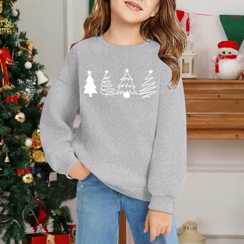 Kids Christmas Sweatshirt Crewneck Long Sleeve Pullover Xmas Tree Print Loose Fit Casual Fall Winter Tops Shirts2