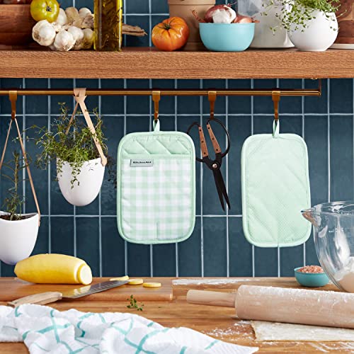KitchenAid Gingham Pot Holder 2-Pack Set, Pistachio, 7"x10" - image 2