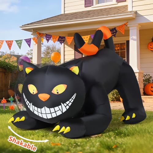 Image of GOOSH 6 FT Halloween Inflatables Outdoor Black Cat with Shakable Head, Blow Up Yard Decoration with LED Lights Built-in for Holiday /Party /Yard /Garden