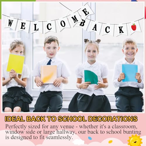 Image of Mooliwe Classroom Decor DIY Banner, Welcome Back to School Party Supply Custom Hanging Bunting Garland Kit with Letters for First Day of School Ambience Celebration Decoration(White,Notebook)