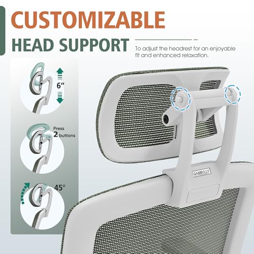Image of GABRYLLY Ergonomic Office Chair, High Back Home Desk Chair with Headrest, Flip-Up Arms, 90-120 Tilt Lock and Wide Cushion, 300LBS Mesh Chairs for Man Woman, White Task Chair(Olive Green,GY01WOG)