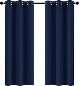 Yakamok 72 Inch Length Blackout Curtains for Bedroom, Thermal Insulated Room Darkening Grommet Top Window Drapes for Living Room,42W x 72L,Navy Blue,2 Panels