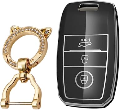 KUNIO Car Key Fob Cover fit for Kia K3 KX3 K4 K5 Rio5 Sportage Ceed Sorento Cadenza Carnival Carens Optima KS5 Key Cover TPU Key Fob Key Cover Key Case 3 Buttons B Black